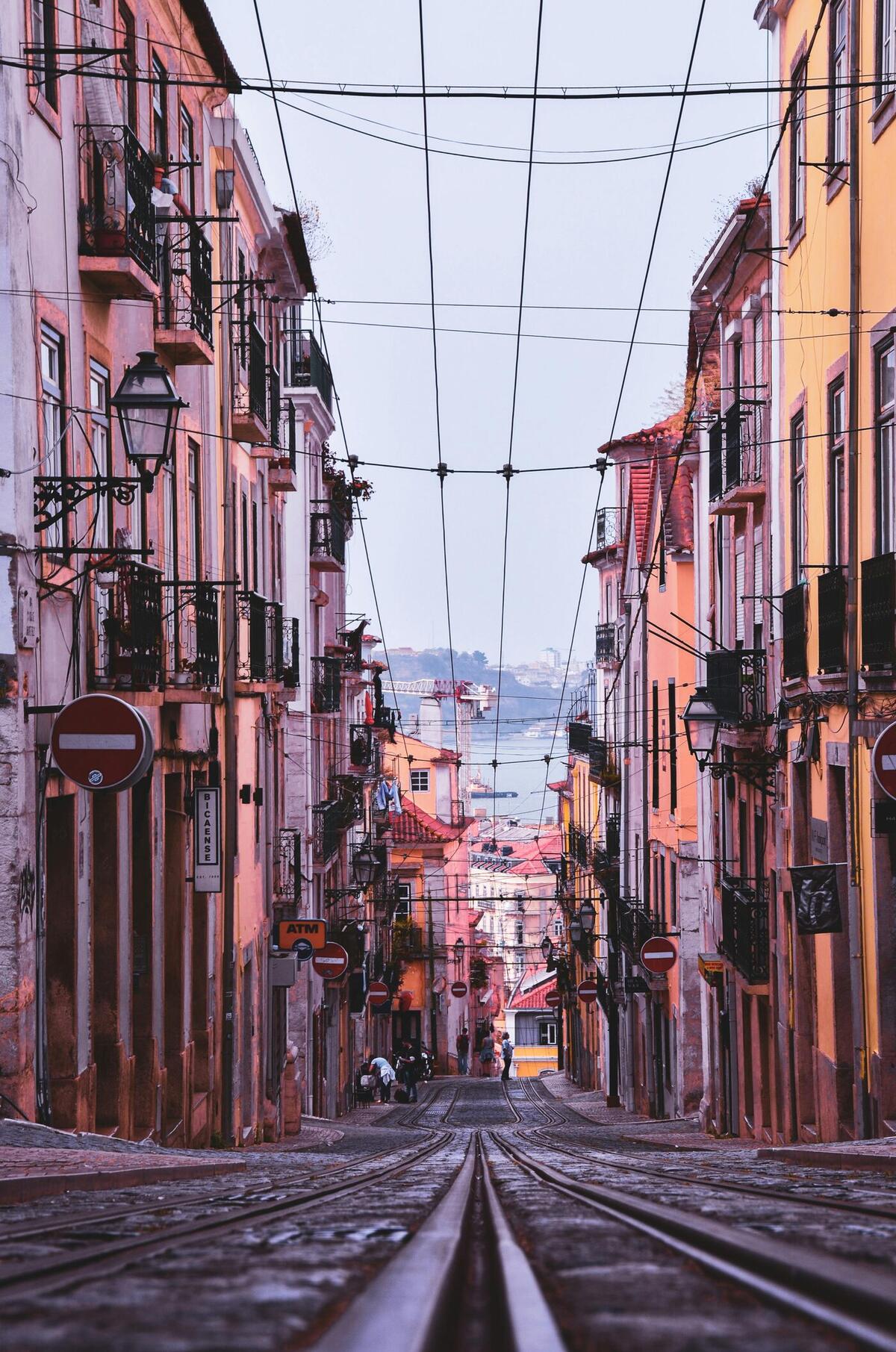 Bica funicular tracks in central Lisbon